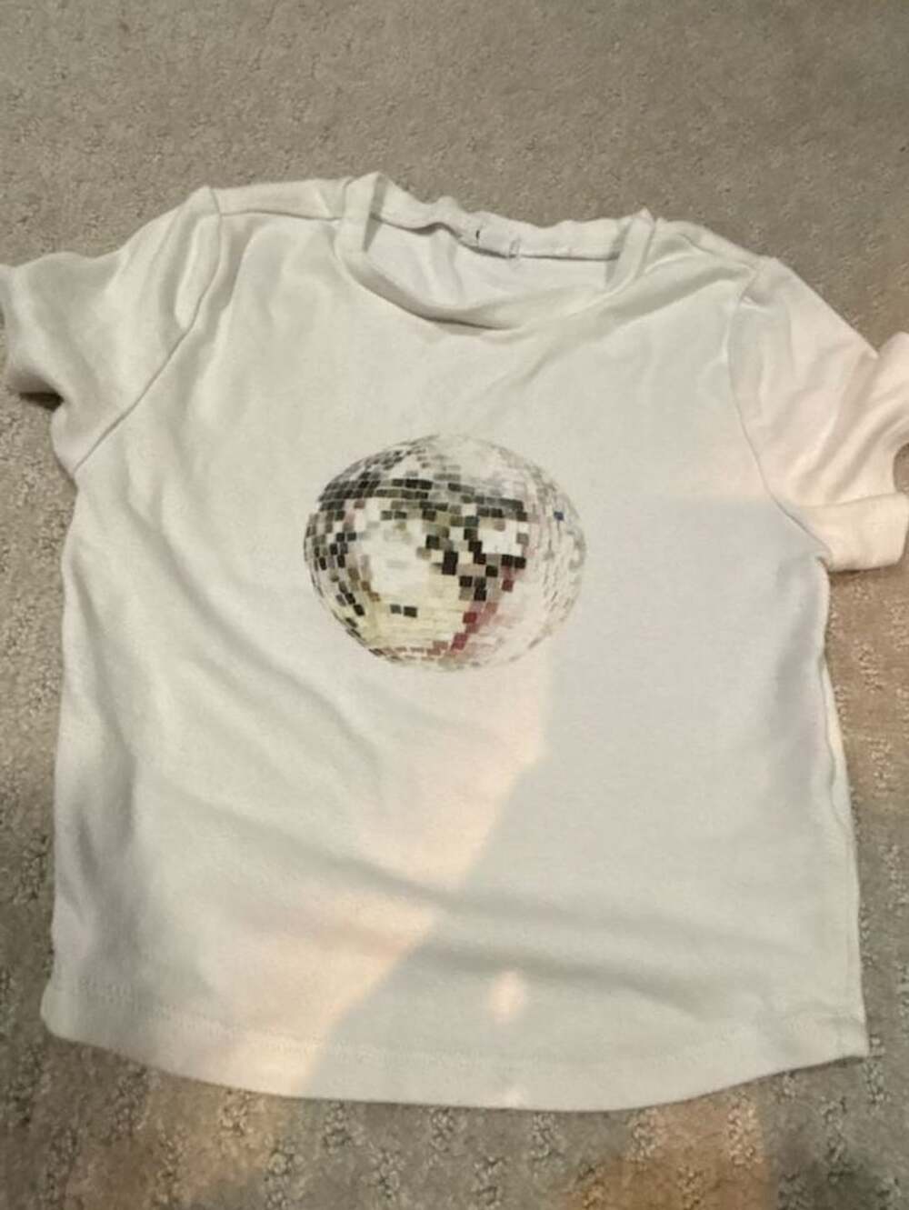 Garage White Cropped Disco Ball Graphic Baby Tee size XS